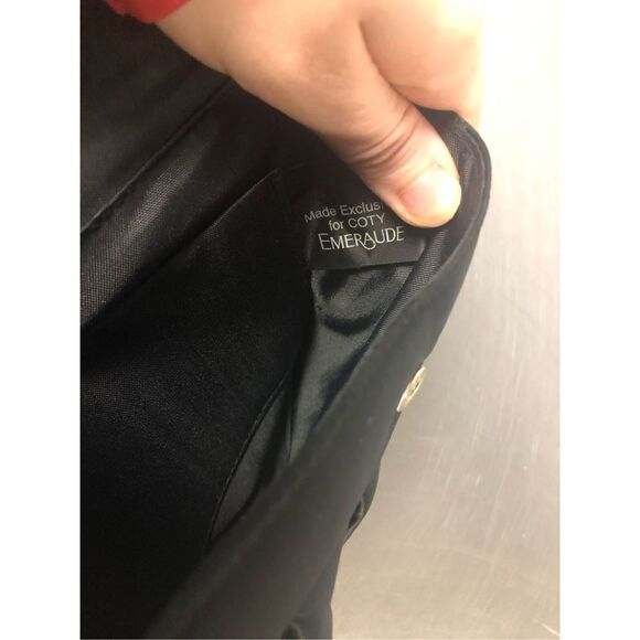 Emeraude Women’s Small Black Shoulder Evening Formal Bag with Bow and Rhinestone - Picture 7 of 8